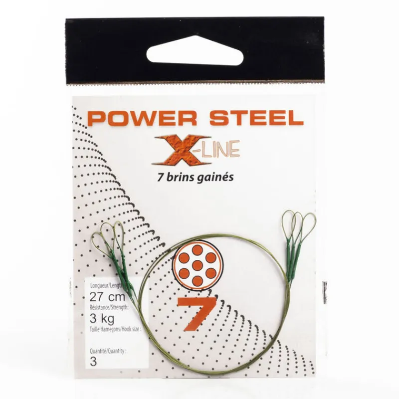 X-LINE Découverte Pêche Du Carnassier|Hameçons Et Montages-Bas de ligne acier carnassier power steel 7 brins 27cm (x3)