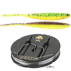 WESTIN Hameçons Et Montages-Bas de ligne prêt à pêcher Dropshot Rig Kit 14g (x2) + ShadTeez Pin-Tail (x2)