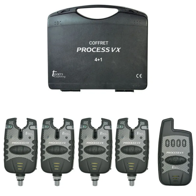 TEAM CARPFISHING Découverte Pêche À La Carpe|Détection-Coffret 4 détecteurs carpe process vx + centrale