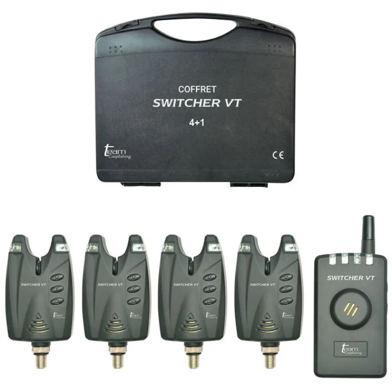 TEAM CARPFISHING Découverte Pêche À La Carpe|Détection-Coffret 4 détecteurs carpe switcher vt + centrale