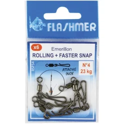 FLASHMER Montages / Hameçons-Emerillon rolling à agrafe faster snap