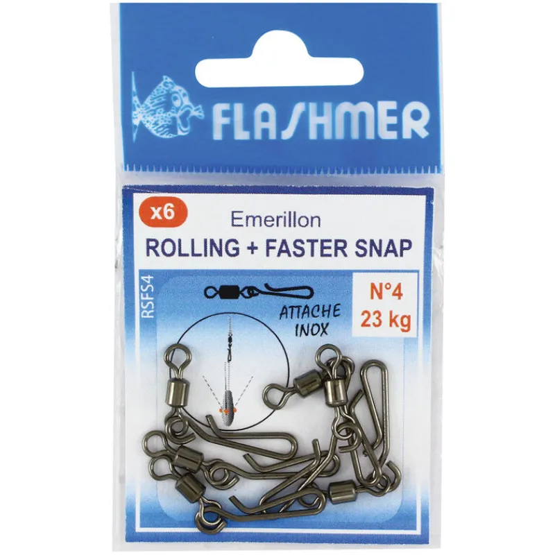 FLASHMER Montages / Hameçons-Emerillon rolling à agrafe faster snap