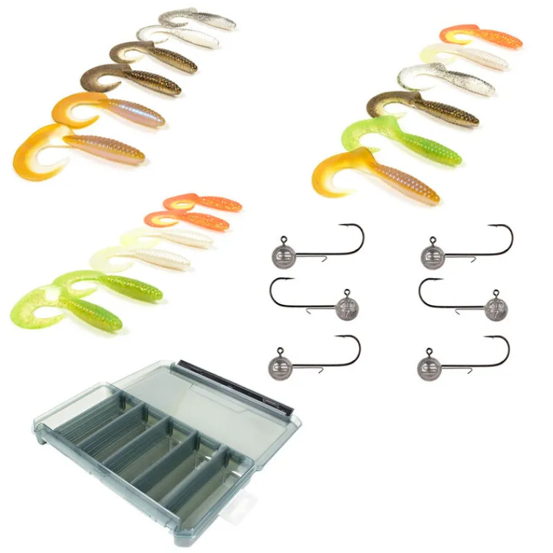 PACIFIC PECHE Packs Et Ensembles-Pack 18 Grub 8.5cm + 6 Têtes Plombées + Boite