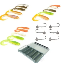 PACIFIC PECHE Packs Et Ensembles-Pack 15 Grub 14cm + 6 Têtes Plombées + Boite