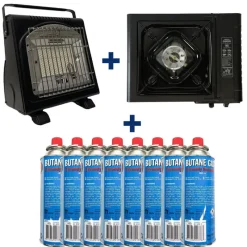 TEAM CARPFISHING Packs-Pack Rechaud + Chauffage + 8 Cartouches de Gaz