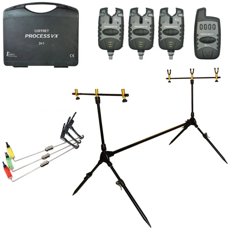 TEAM CARPFISHING Supports Cannes|Packs-Pack Repose canne 3 Détecteurs Process VX + Centrale + 3 Dropper + Rodpod 3 cannes