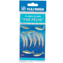 FLASHMER Leurres-Plumes de Mer Fine 6 Hameçons N°4 Blanc