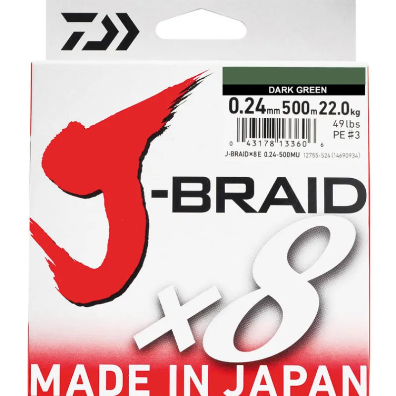 DAIWA Pêche Du Thon|Tresses, Nylons, Fluorocarbones-Tresse J-Braid x8 Dark Green 500m